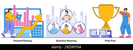 Demand planning, business hierarchy, prize pool concept with people character. Business development and improvement abstract vector illustration set. Stock Vector
