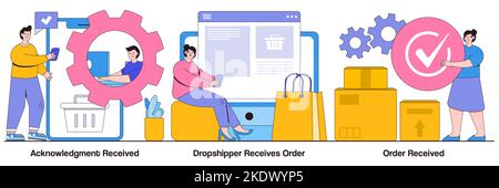 Acknowledgment received, drop shipper receives order, order received concept with people character. Customer support, express delivery service, transp Stock Vector