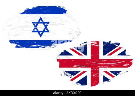 Israel and united kingdom flag together on a white stroke brush background Stock Photo