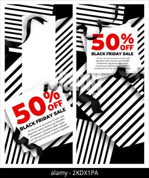 Black Friday Sale Banners vector illustration with ribbons Stock Vector