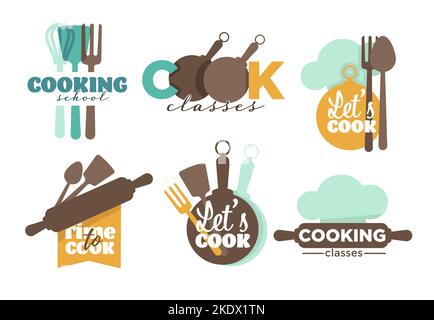 Kitchenware and cutlery cooking school or classes isolated icons vector Stock Vector