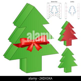 Christmas Tree Box packaging die cut template design. 3d mock-up Stock Vector