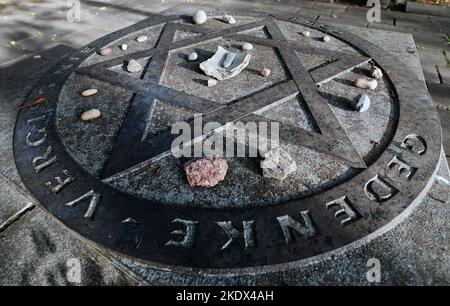 Rostock, Germany. 08th Nov, 2022. The Star of David at the memorial in the Jewish Cemetery. On 09.11.2022, the victims of the pogrom night of 09.11.1938 are commemorated nationwide. Credit: Bernd Wüstneck/dpa/Alamy Live News Stock Photo