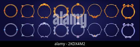Empty circle silver and gold frames in medieval style for game ui ...