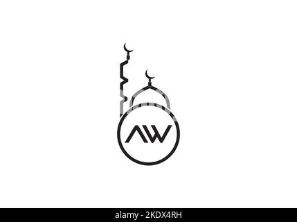 Islamic mosque logo and minar logo and symbol design vector with the letter and alphabets Stock Vector