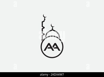 Islamic mosque logo and minar logo and symbol design vector with the letter and alphabets Stock Vector