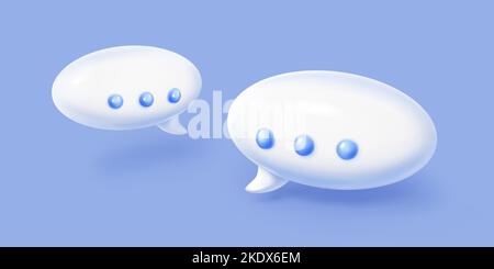 3d render chat bubbles isolated white communication speech balloons. Dialogue, speak and message clouds or boxes. Icon for app, design elements on blue background Illustration in cartoon plastic style Stock Vector