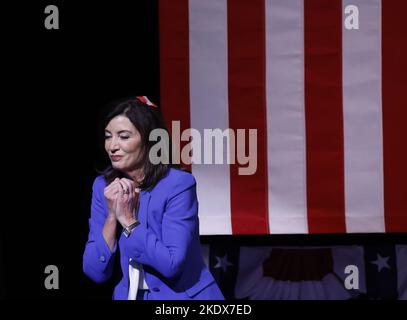 New York, United States. 8th Nov, 2022. Governor of New York Kathy Hochul celebrates at an Election Night event at Capitale on Tuesday, November 8, 2022 in New York City. New York Gov. Kathy Hochul (D) is projected to defeat Republican nominee Lee Zeldin and win her first full term in the governor's mansion. Photo by John Angelillo/UPI Credit: UPI/Alamy Live News Stock Photo