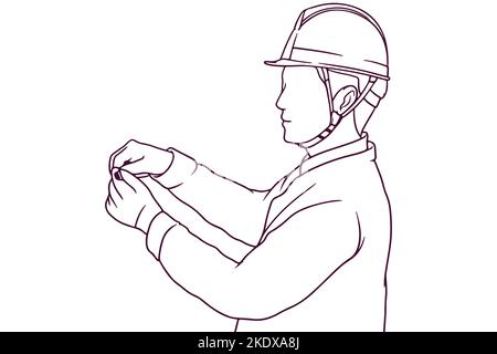 Uninterrupted Single Stroke Sketch Of An Engineer Donning A Uniform And Safety  Helmet Vector, Simplicity, Occupation, Illustration PNG and Vector with  Transparent Background for Free Download