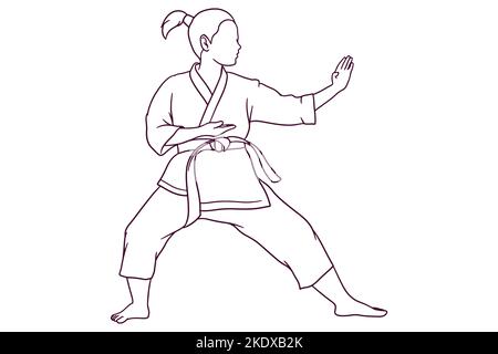 hand drawn female karate fighters illustration Stock Vector