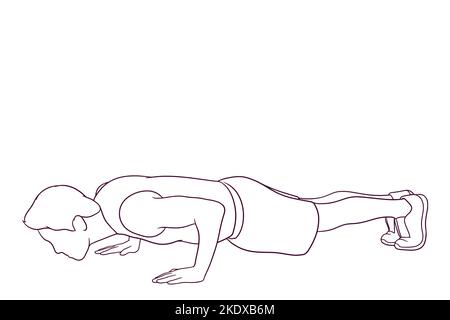 young athletic man doing push ups. hand drawn style vector illustration Stock Vector