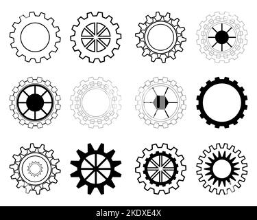 Collection of cog gear wheel part engineering factory icon element decoration graphic design abstract background vector illustration Stock Vector