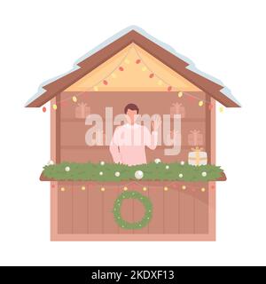 Christmas shop merchandiser semi flat color vector character Stock Vector