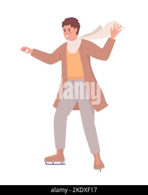 Ice skating beginner semi flat color vector character Stock Vector