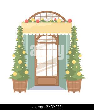 Retail shop entrance decoration for Christmas event semi flat color vector object Stock Vector
