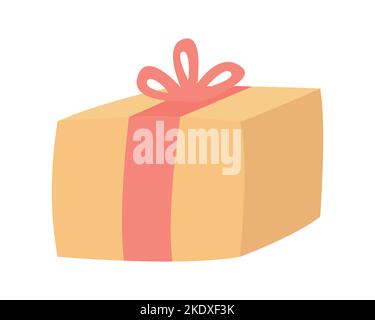 Christmas wrapped gift with red ribbon semi flat color vector object Stock Vector