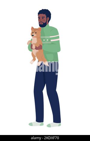 Man holds his dog semi flat color vector characters Stock Vector