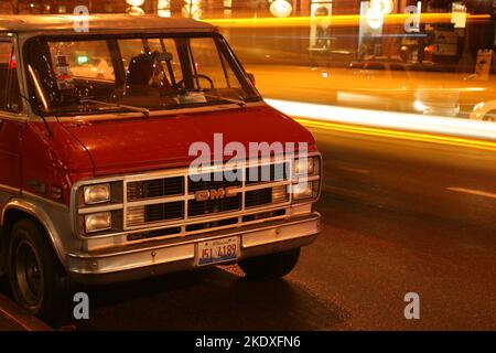Red Dodge Van in Chicago Stock Photo