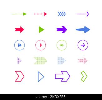Arrows icons. Set of colored vector arrows isolated on white background. Vector illustration Stock Vector