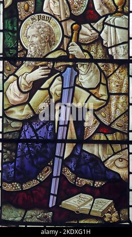 Stained glass window by Percy Bacon depicting St Paul, St Peter's Church, Caversham, Berkshire Stock Photo