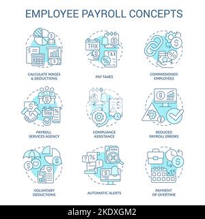 Employee payroll turquoise concept icons set Stock Vector