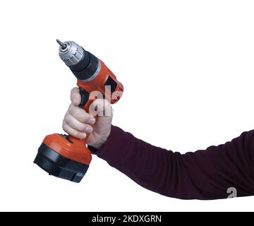 a man with an electric screwdriver in his hand on a transparent background Stock Photo