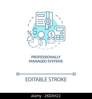 Professionally managed systems turquoise concept icon Stock Vector