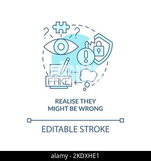 Realize information might be wrong turquoise concept icon Stock Vector