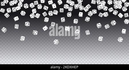 Gambling game dice. Seamless pattern of realistic isometric white play dice cubes with black dot isolated on transparent. Object to play in casino, di Stock Vector