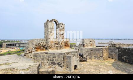 View of Fortification of Diu Fort, Diu, India. Stock Photo