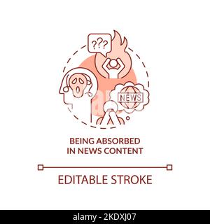 Being absorbed in news content red concept icon Stock Vector