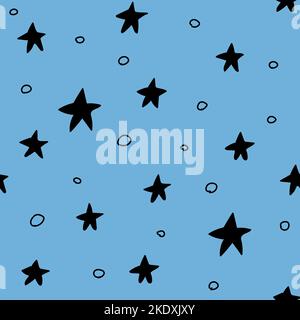 seamless pattern, black stars on a blue background Stock Vector