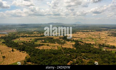 Valley with agricultural land surrounded by forest. Sri Lanka. Stock Photo