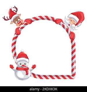 Santa claus, reindeer and snowman over candy for merry christmas card Stock Vector