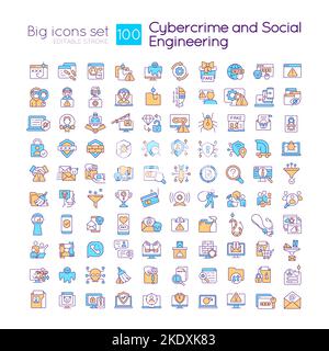 Cybercrime and social engineering RGB color icons set Stock Vector