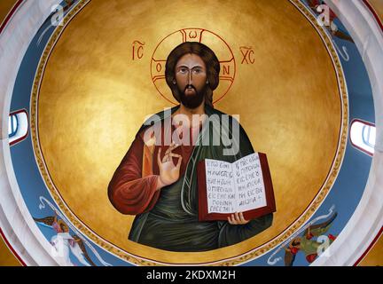 Religious Fresco artwork on the ceiling of the multi denominational Church of St. Nicholas, Yeroskipou, Paphos, Cyprus Stock Photo