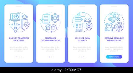 Industry specific ERP benefits blue gradient onboarding mobile app screen Stock Vector