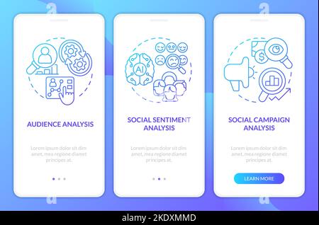 Digital marketing analytics layers blue gradient onboarding mobile app screen Stock Vector
