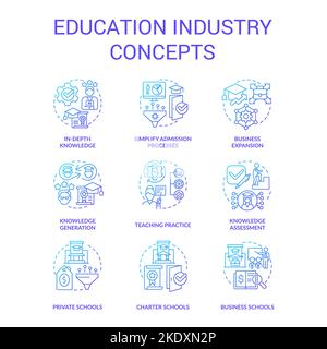 Education industry blue gradient concept icons set Stock Vector