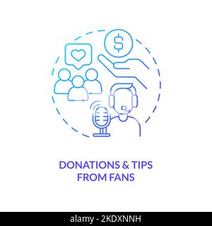 Donations and tips from followers blue gradient concept icon Stock Vector
