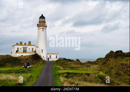 Girvan, UK- Sept 11, 2022: The Turnberry Lighthouse on Scotland's west coast. Stock Photo