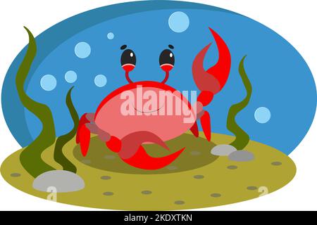 cheerful crab at the bottom of the abyss Stock Vector