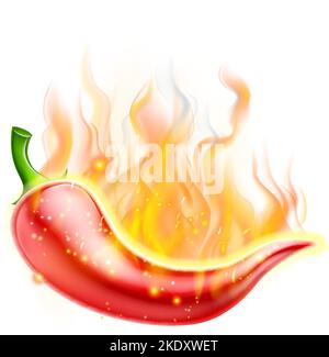 Hot Chilli Spicy Flames Pepper On Fire Stock Vector