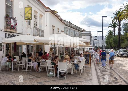 Pavement cafe, Tavira, Algarve, Portugal, Europe Stock Photo