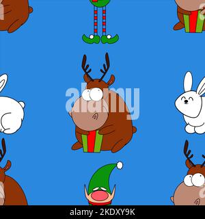 Paternal with moose dwarf and rabbit for the new year Stock Vector