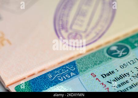 Kingdom of Saudi Arabia visa stamps and approval. Saudi Arabia granted access to foreign tourist from 49 countries to visit Saudi Arabia. Stock Photo