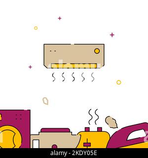 Air conditioning, split system filled line vector icon, simple illustration, related bottom border. Stock Vector