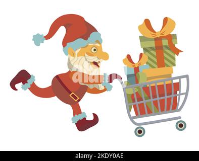 santa on a trolley carries a lot of gifts vector christmas new year Stock Vector