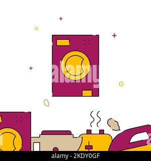 Washing machine, washer filled line vector icon, simple illustration, related bottom border. Stock Vector