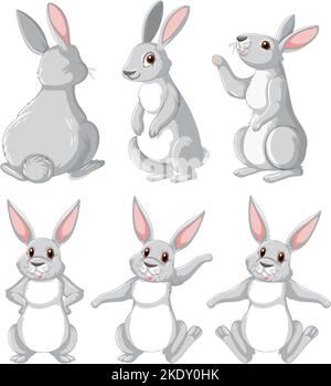 White rabbits in different poses set illustration Stock Vector